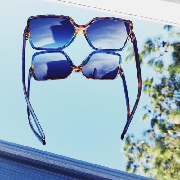 Womens Leopard Blue Square Oversized Sunglasses Colorful Frame Lat Top Lens - Picture 2 of 4